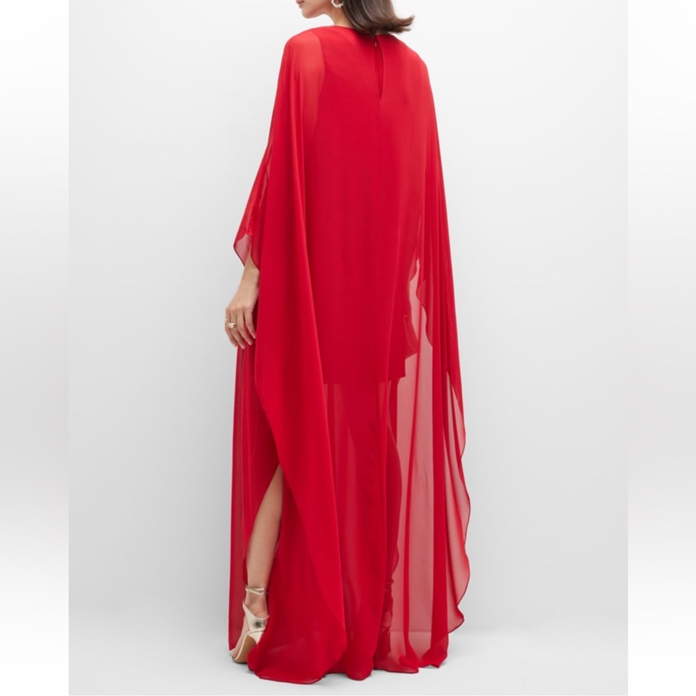 NWT Halston Paula Cutout Draped Chiffon Crepe Gown Red Size 2 - Picture 4 of 7